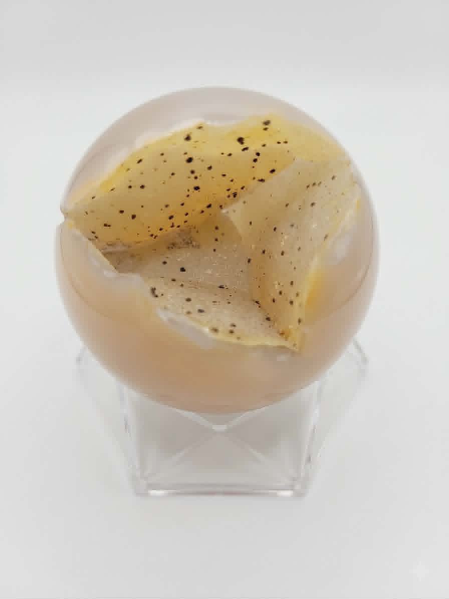 Sphère géode en Agate et Quartz Doré | Support inclus