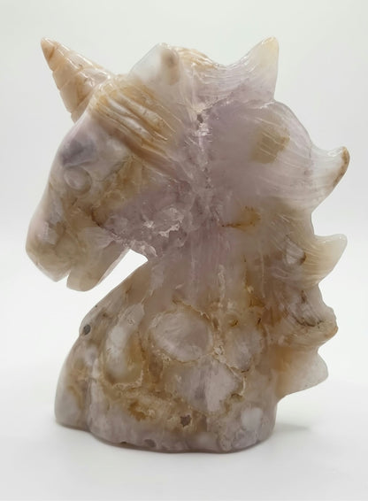 🦄🌸 Licorne en Cherry Agate – Sculpture Mystique & Douceur Florale