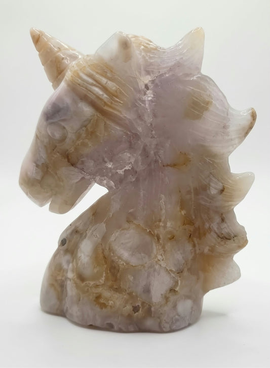 🦄🌸 Licorne en Cherry Agate – Sculpture Mystique & Douceur Florale